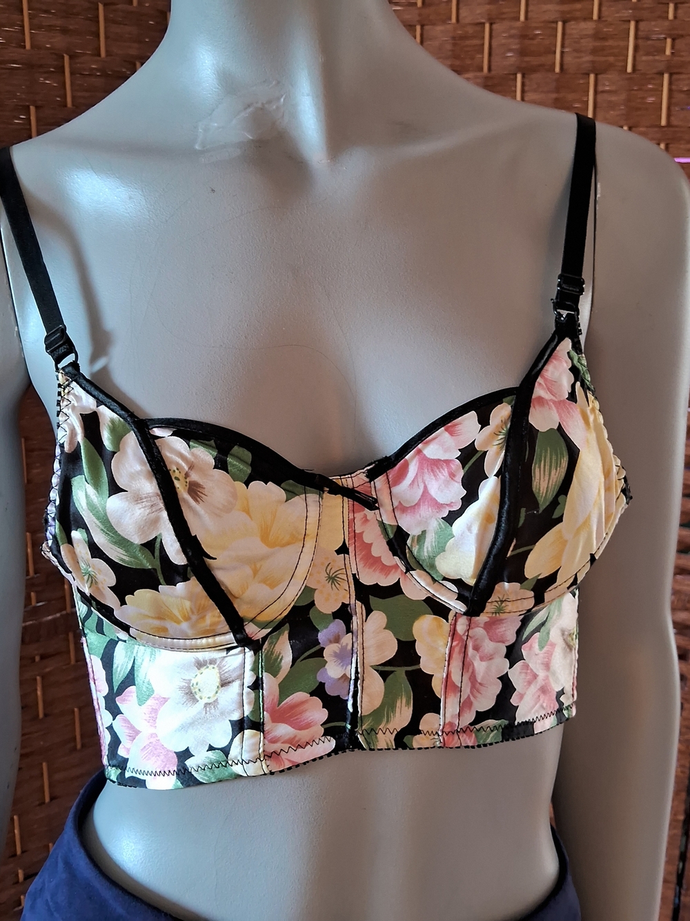 🌟 3/$30. Floral Longline Bustier Satin Bralette.